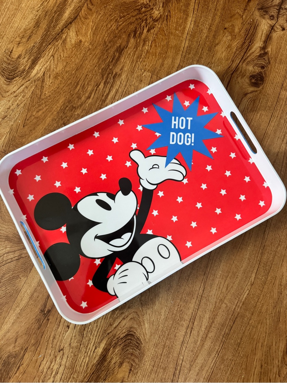 Disney Mickey Mouse Serving Tray Hot Dog Red Stars 13.5 x 10” Handles